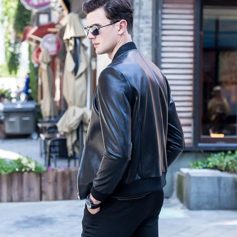 Leather men's baseball collar leather jacket Cjdropshipping