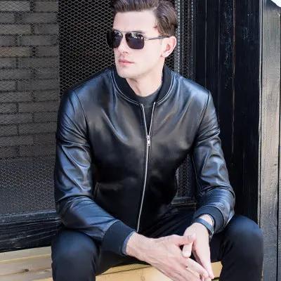 Leather men's baseball collar leather jacket Cjdropshipping