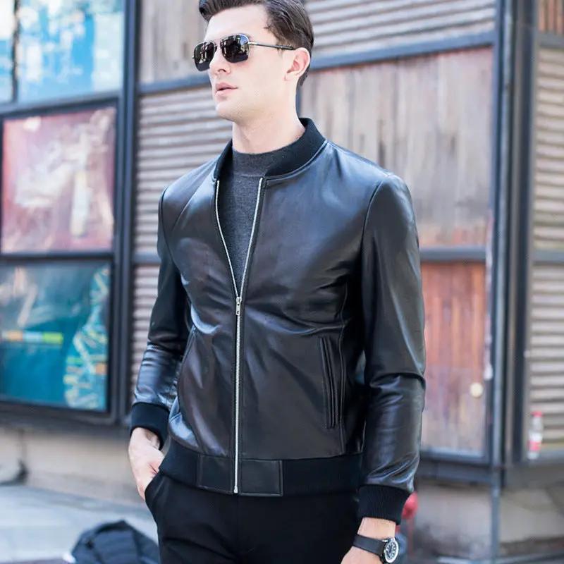 Leather men's baseball collar leather jacket Cjdropshipping