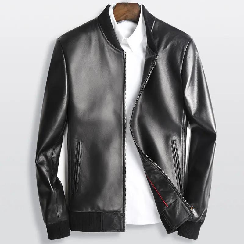 Leather men's baseball collar leather jacket Cjdropshipping