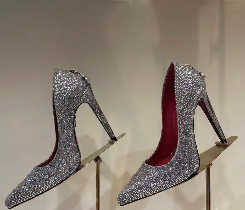 Luxury Crystal Embellished Stiletto High Heels – Designer-Inspired Pointed Toe Rhinestone Pumps for Evening