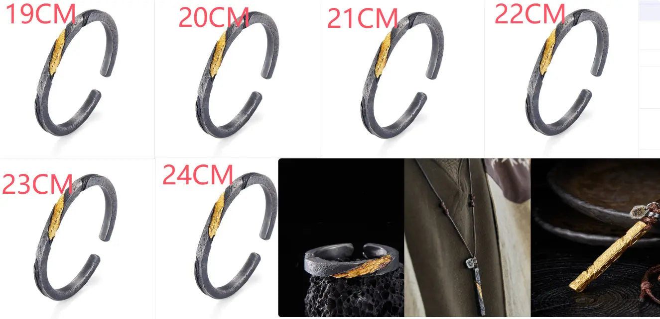 Bracelet Men's Pure Silver Personalized Retro Set In 24K Gold JNi3 shop