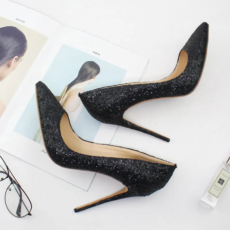 Glitter pointed high heels Cjdropshipping