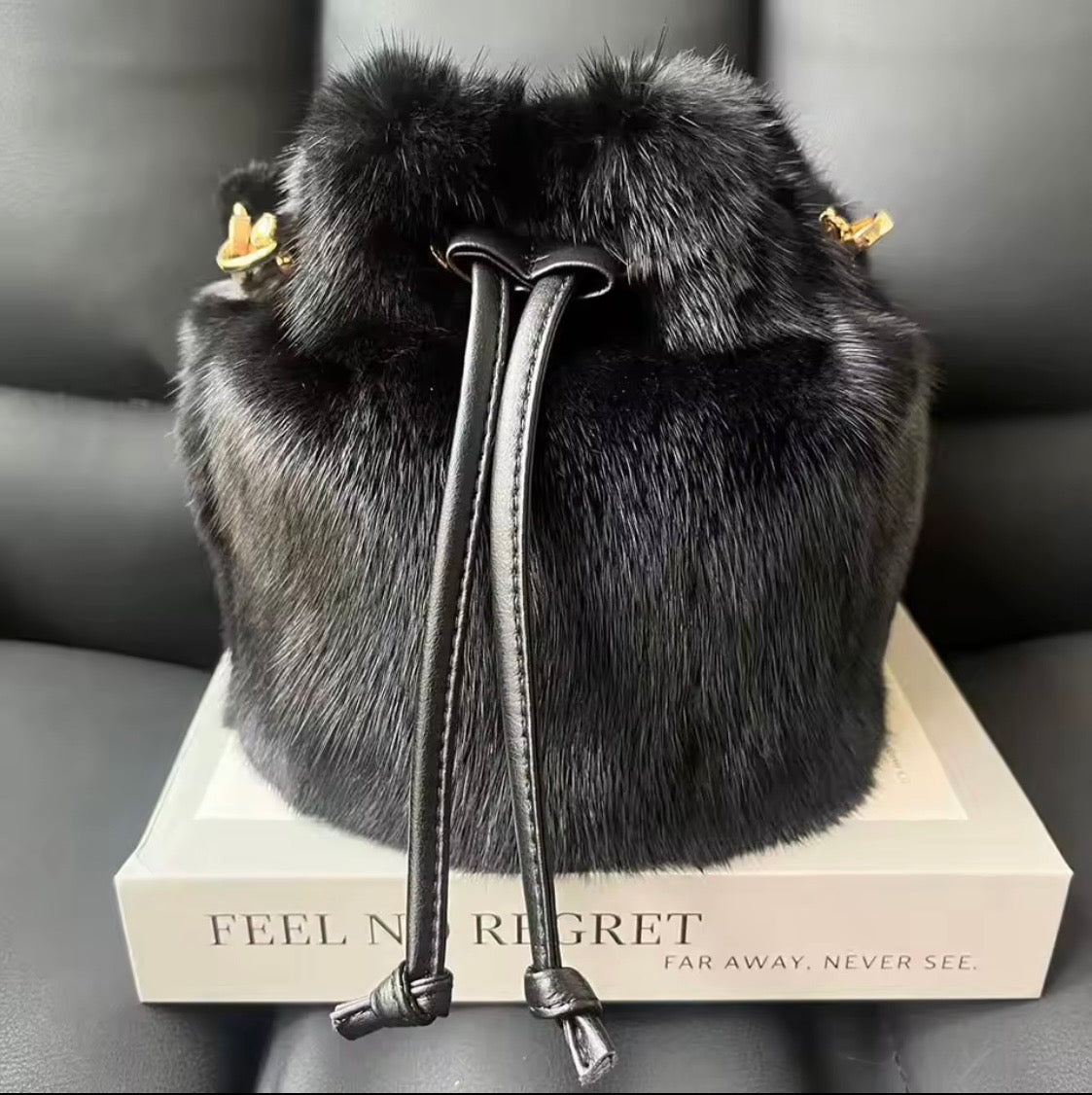 Luxury 3-Piece Real Fur Set: Genuine Rabbit Fur Hooded Vest, Mink Fur Bucket Bag, and Matching Mink Fur Arm Warmers