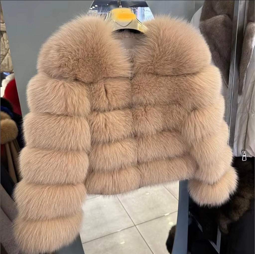 Luxury Genuine Fox Fur Cropped Jacket