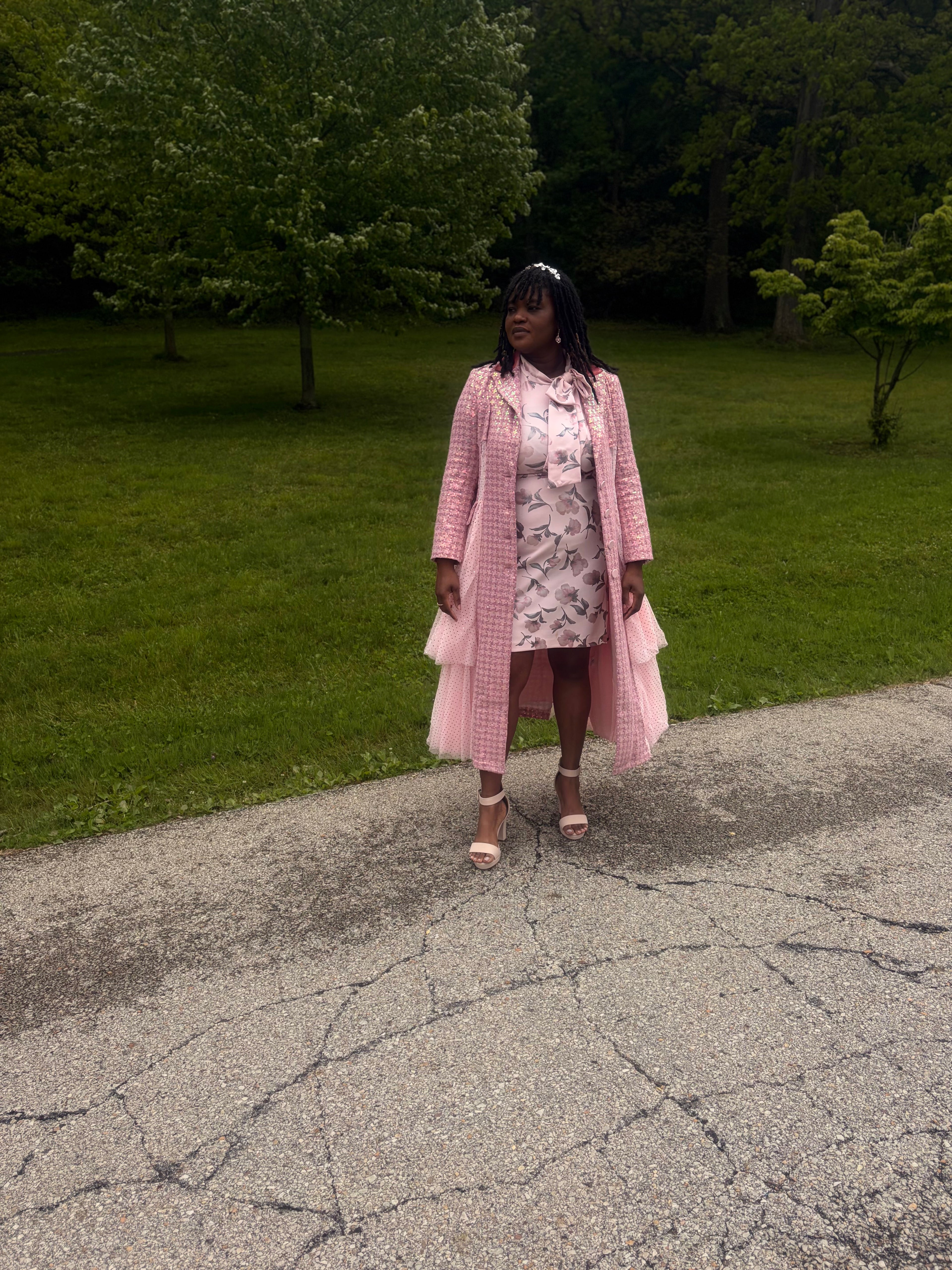 Stunning pink Sequins Mesh Layered Trench Coat – Elegant Evening Outerwear