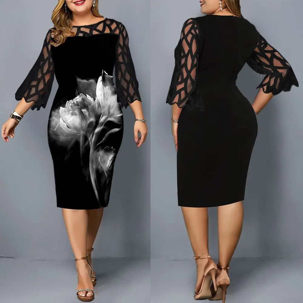 Women's plus size rose print dress Cjdropshipping