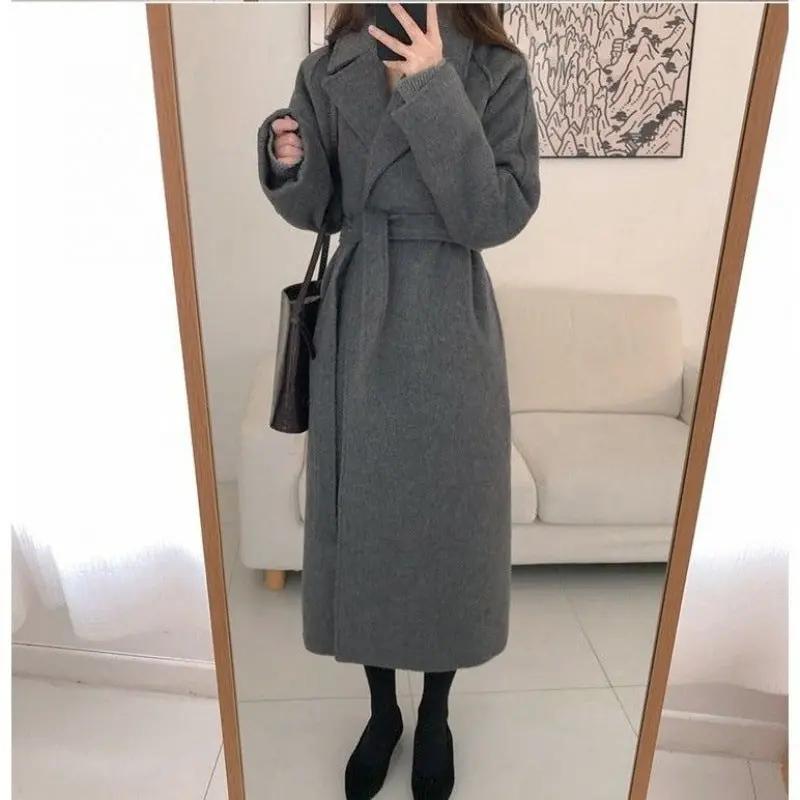 Loose Temperament Minimalist Lace-up Thick Commuter's All-matching Coat null