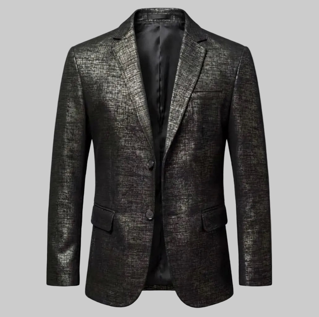 Men's Genuine Sheepskin Leather Blazer Jacket, Luxury Textured Pattern Slim Fit Sport Coat, Black Leather Tuxedo Blazer for Men, Gift for Him