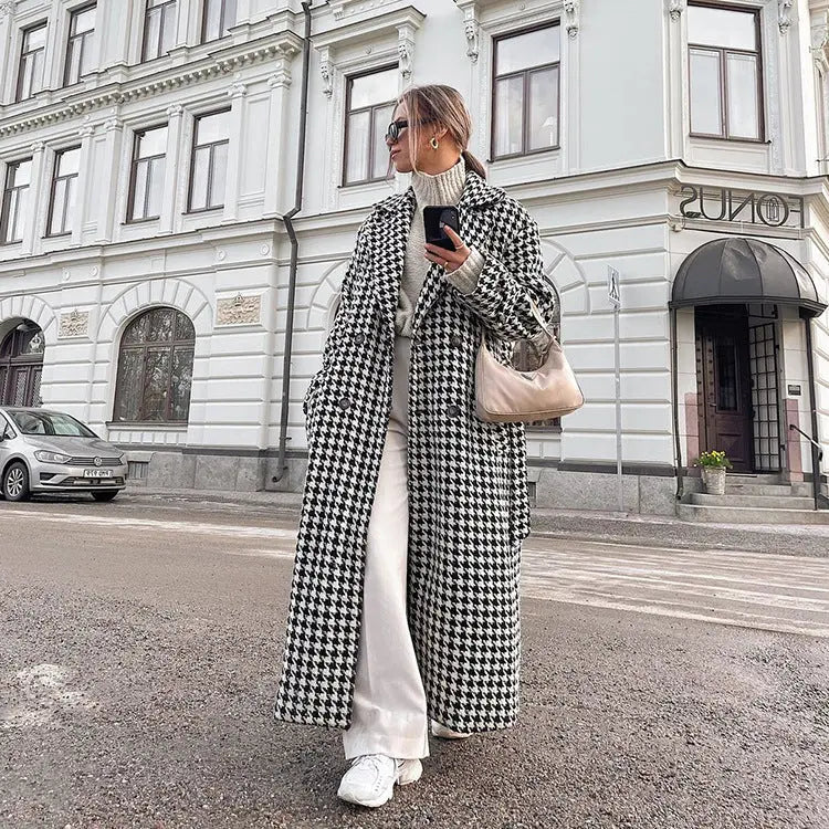 Houndstooth Long Trench Coat High-end And Fashionable Coat For Women - JNi3 shop