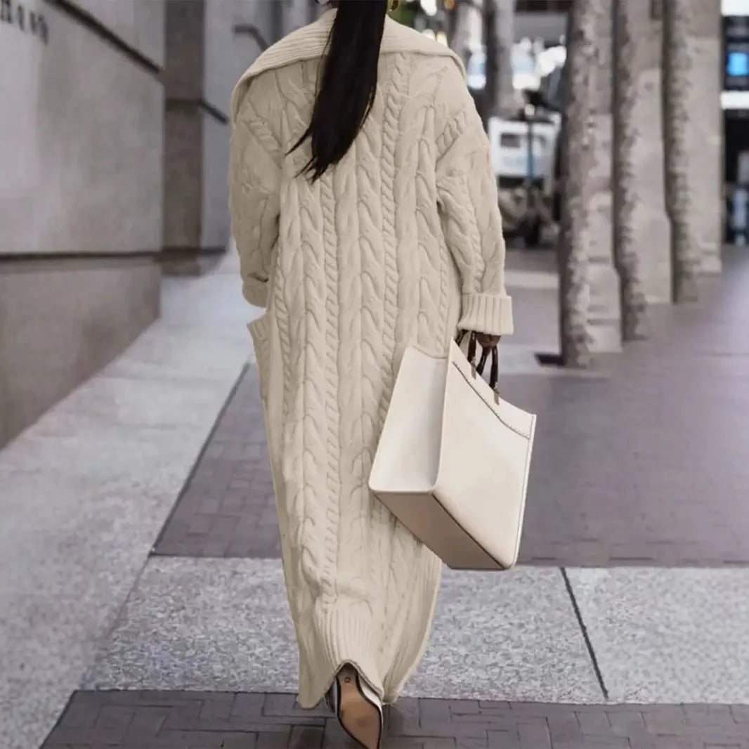 Women's Solid Color Thick Hemp Flowers Large Lapel Long Cardigan Sweater Coat Cjdropshipping