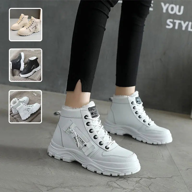Fleece Lace-up Boots Winter Warm Short Plush High-top Shoes Cjdropshipping