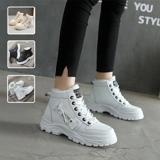 Fleece Lace-up Boots Winter Warm Short Plush High-top Shoes Cjdropshipping