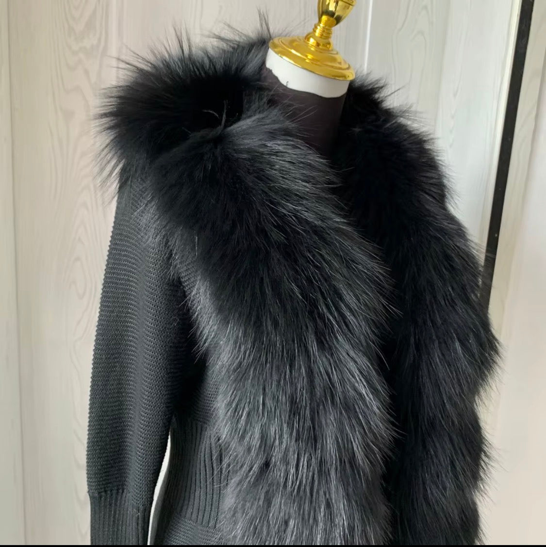 Luxury Real Fox Fur Cardigan with Sleeves & Cuffs | Handcrafted Knit Wool Blend Sweater with Genuine Fox Fur Trim