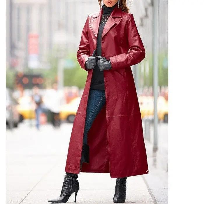 European and American women's leather coat long coat Cjdropshipping