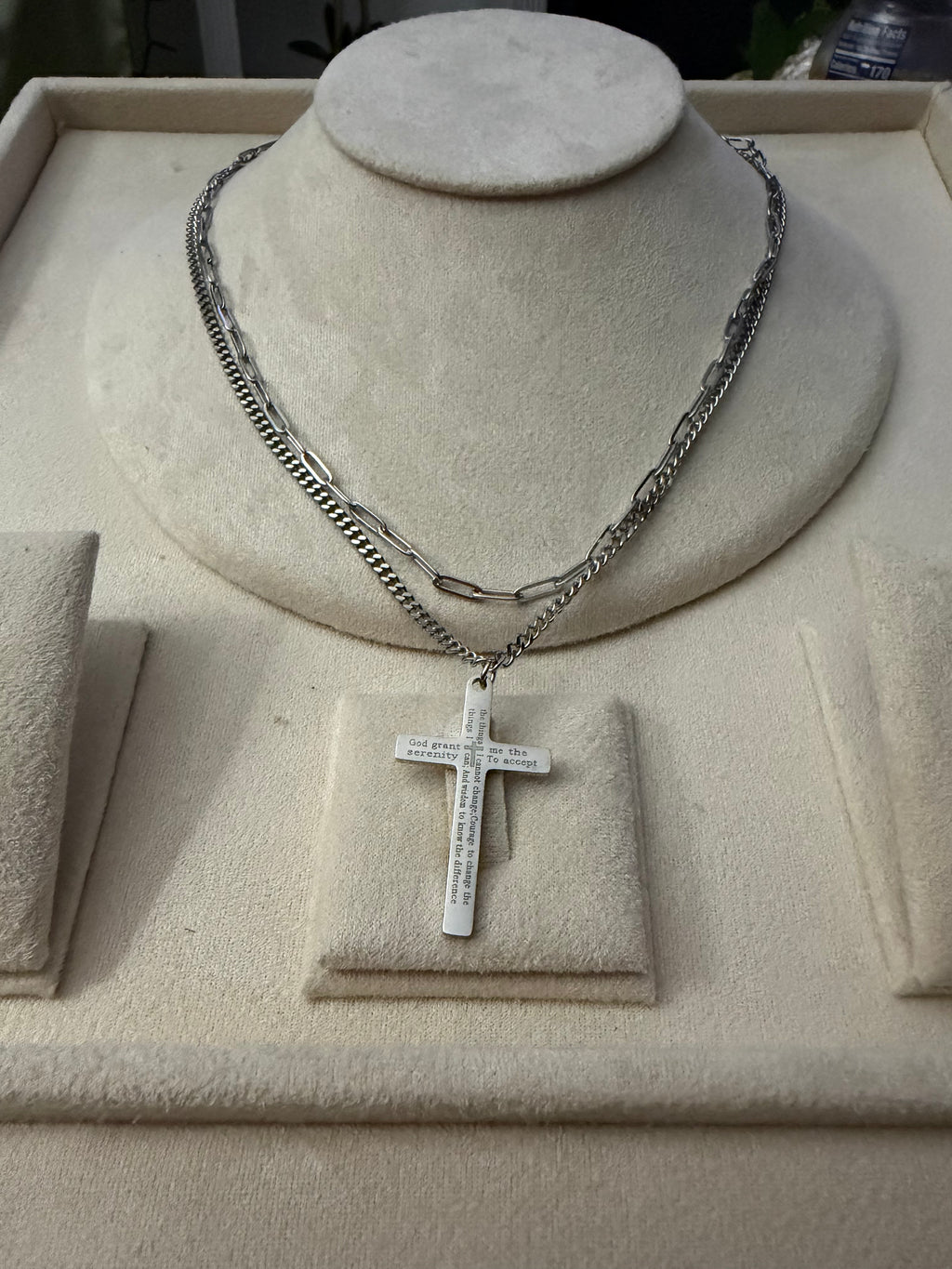 Serenity Prayer engraved Cross pendant Necklace for Men and Women,316  Stainless Steel