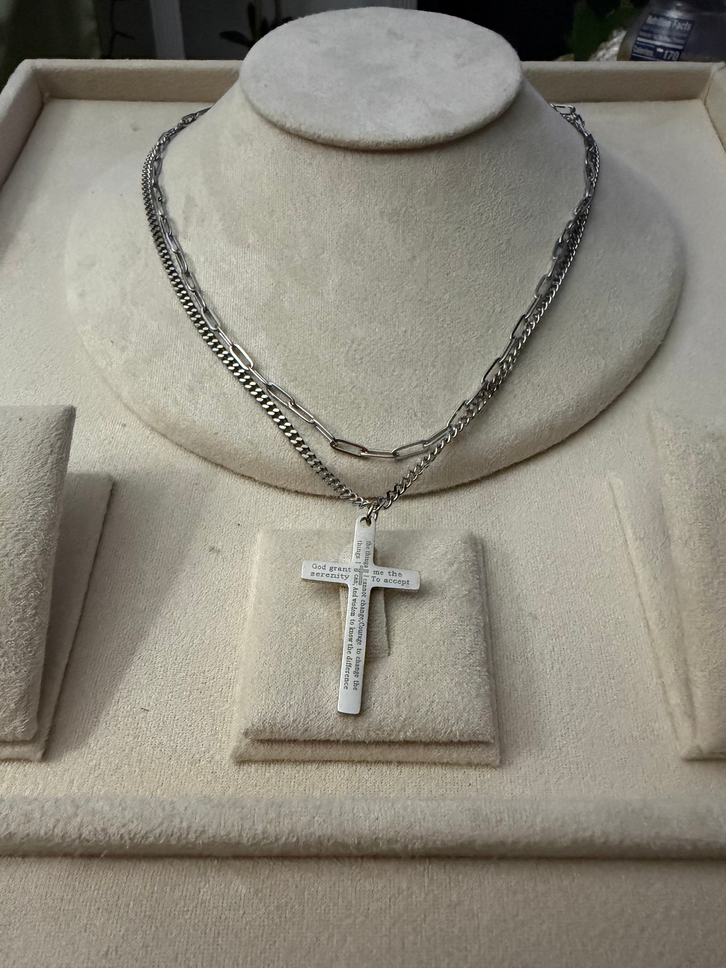 Serenity Prayer engraved Cross pendant Necklace for Men and Women,316  Stainless Steel