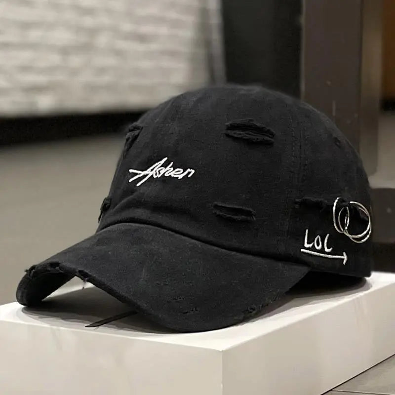 Korean Ins Retro Tattered Jeans Soft Peaked Cap Women Dropshipman