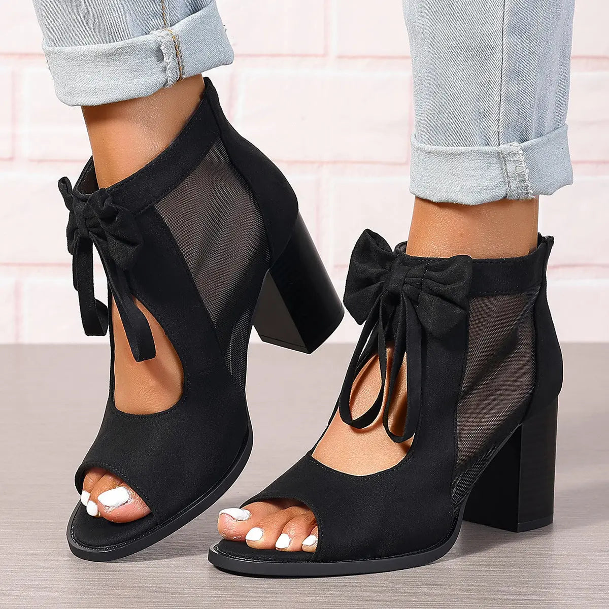 Platform Chunky High Heels Women's Sandals Bow Decoration Open Toe Block Ankle Strap Sandals Cjdropshipping