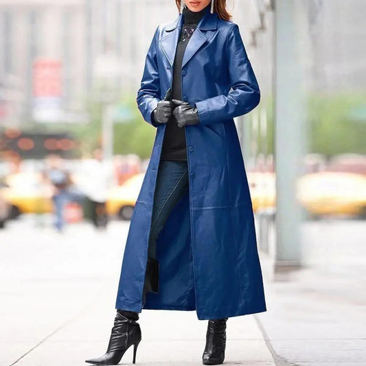 European and American women's leather coat long coat Cjdropshipping