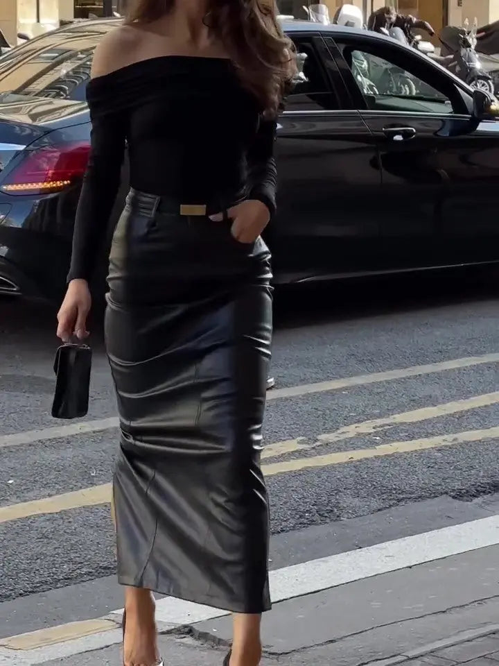 Classic High Waist Leather Skirt Cjdropshipping