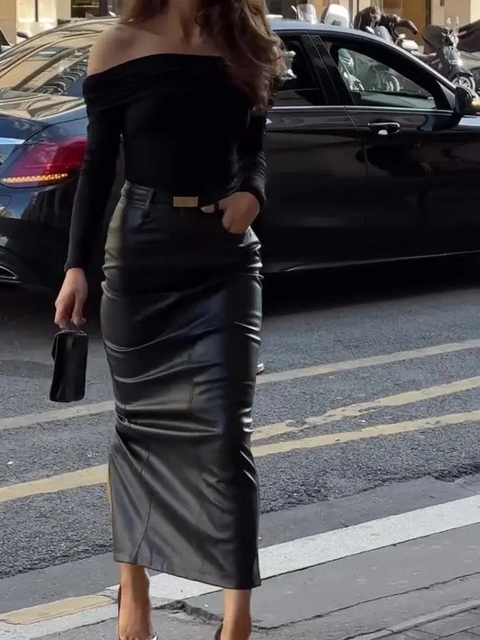 Classic High Waist Leather Skirt Cjdropshipping