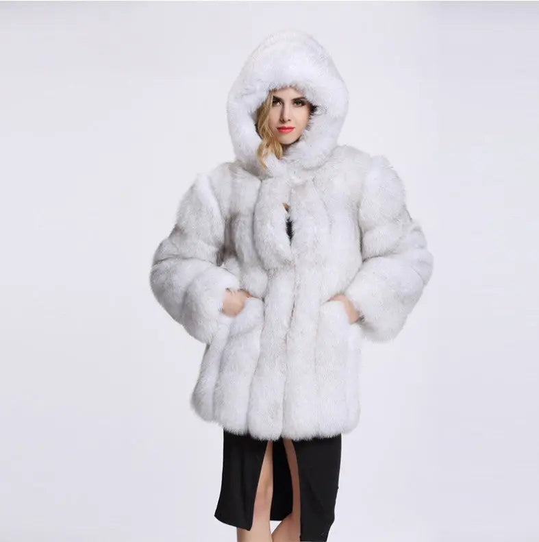 Fashion Temperament Faux Fur Coat Women's Mid-length JNi3 shop
