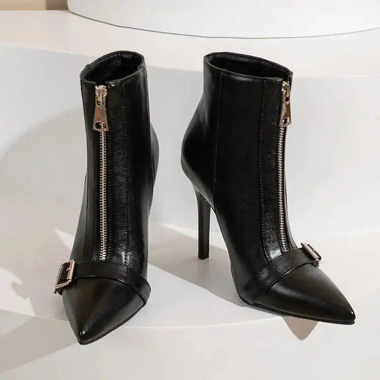 Belt Buckle Front Zipper High Heel Boots JNi3 shop