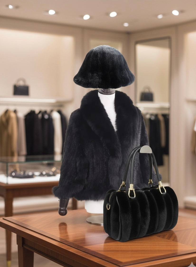 Vintage Black Mink Fur 3-Piece Set | Coat, Hat & Purse