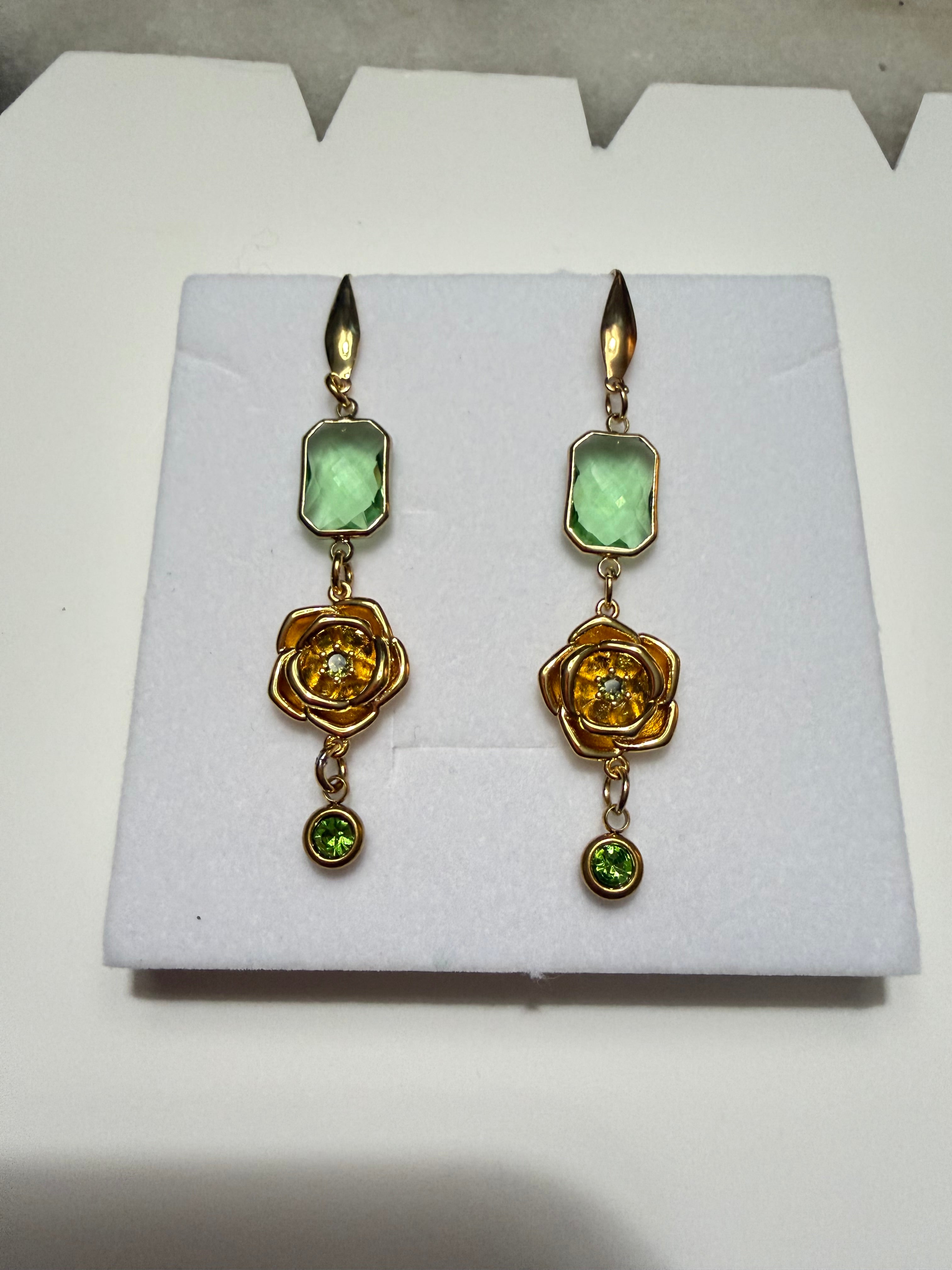 18k Gold PVD Birth Flower Earrings, Personalized Birthstone Jewelry