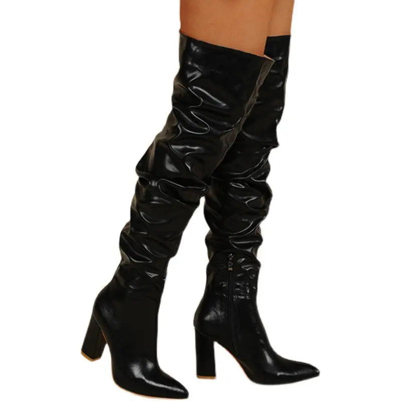 Chunky Heel High Zipper High Leg Boot JNi3 shop