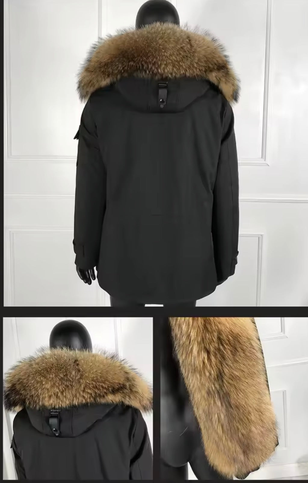 Men's Luxury Real Raccoon Fur Hooded Parka Jacket