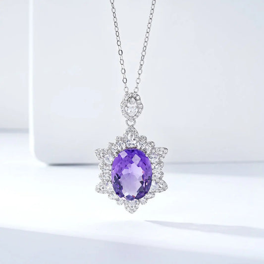 Natural Amethyst Necklace Women's 925 Silver - JNi3 shop