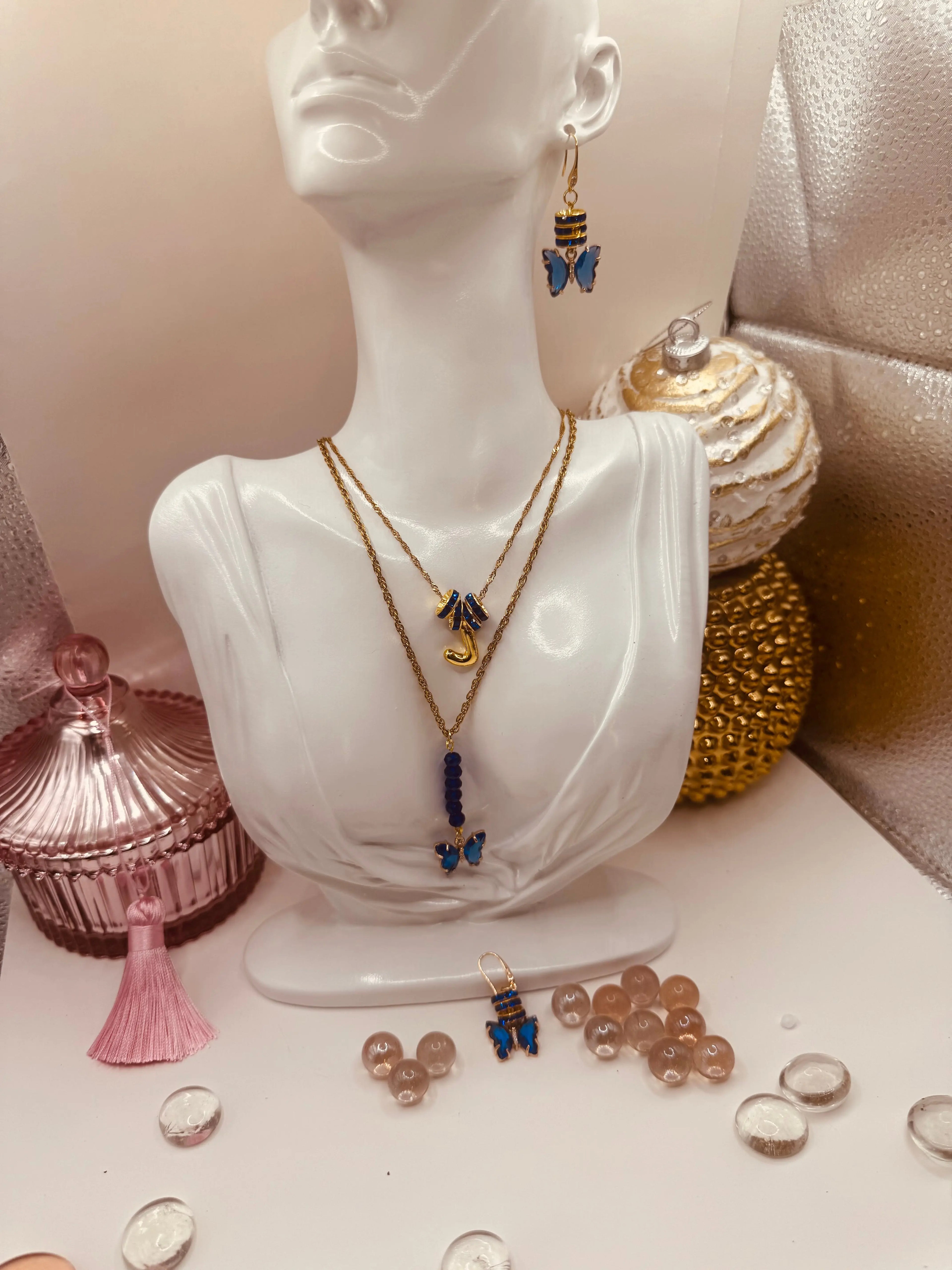 Butterfly Customizable Initial Birth Month layered Necklace and Earrings set. - JNi3 shop