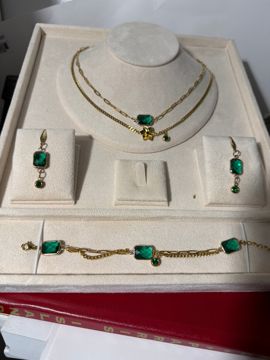 18k Gold PVD Birth Month double layered pendant Necklace, Bracelet and Earrings 3 pce set.