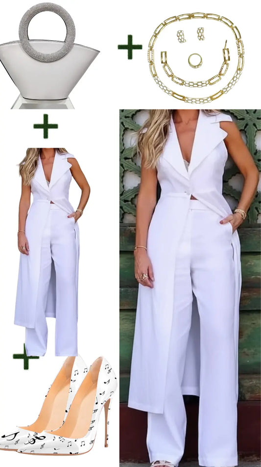 women's white lapel suit and note high heel outfit JNi3 shop