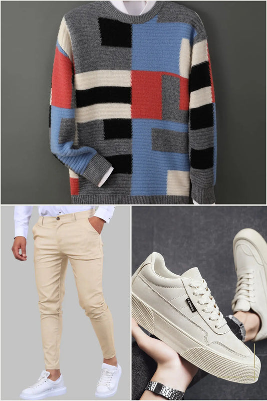 Men’s Cashmere sweater outfit (khaki ) - JNi3 shop