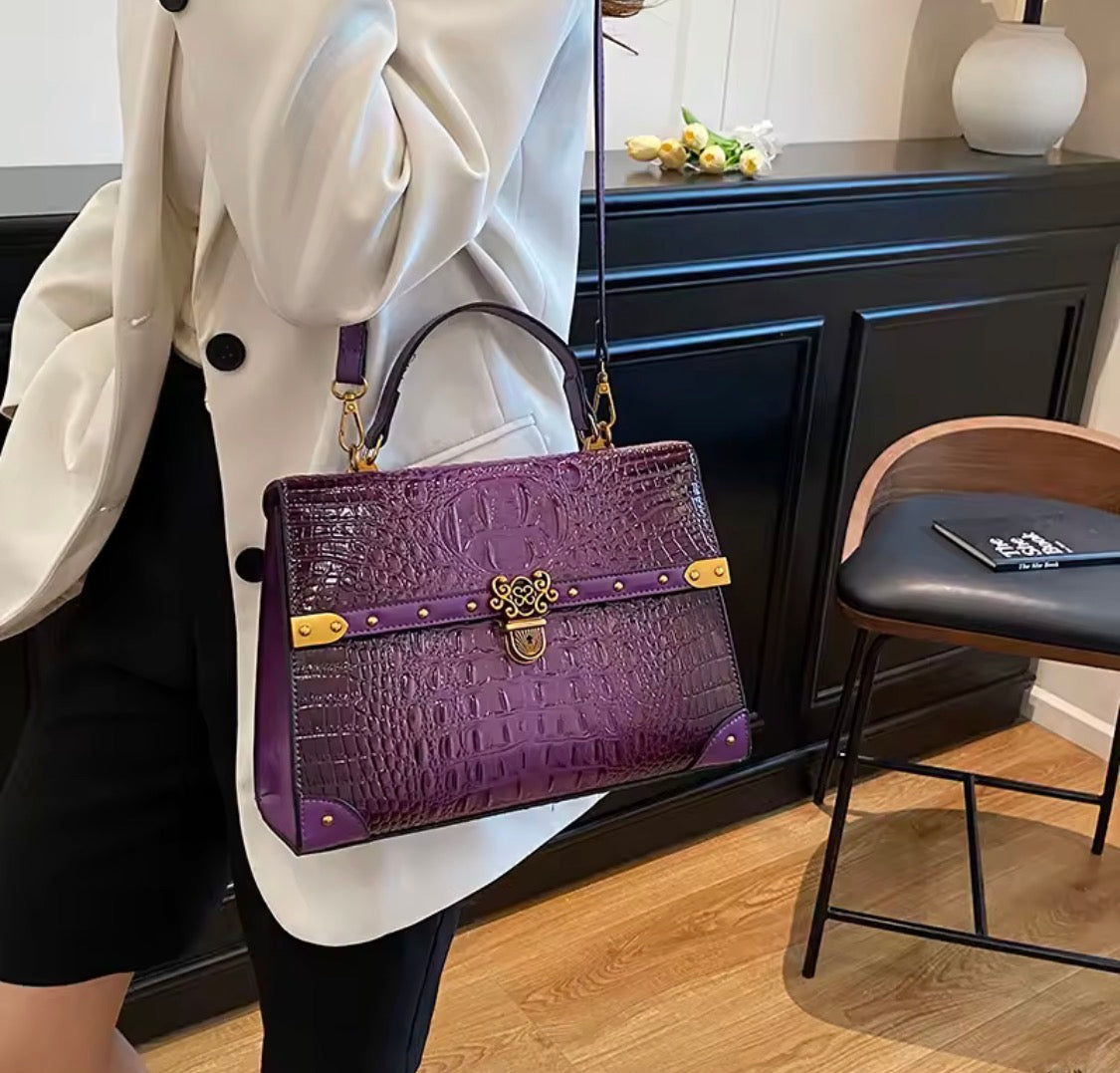 Vintage Crocodile Pattern Satchel Handbag
