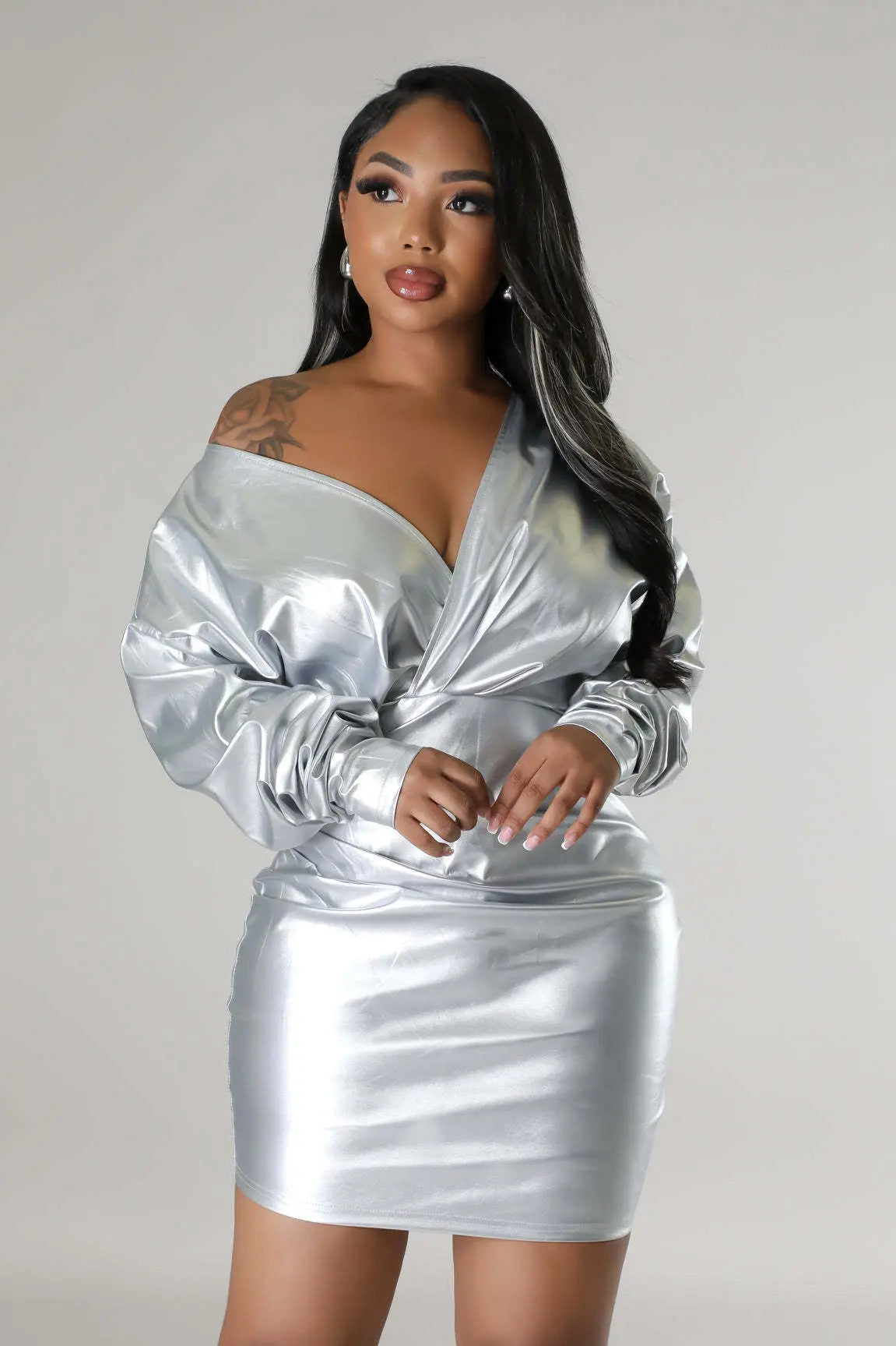 leather dress outfit{silver}
