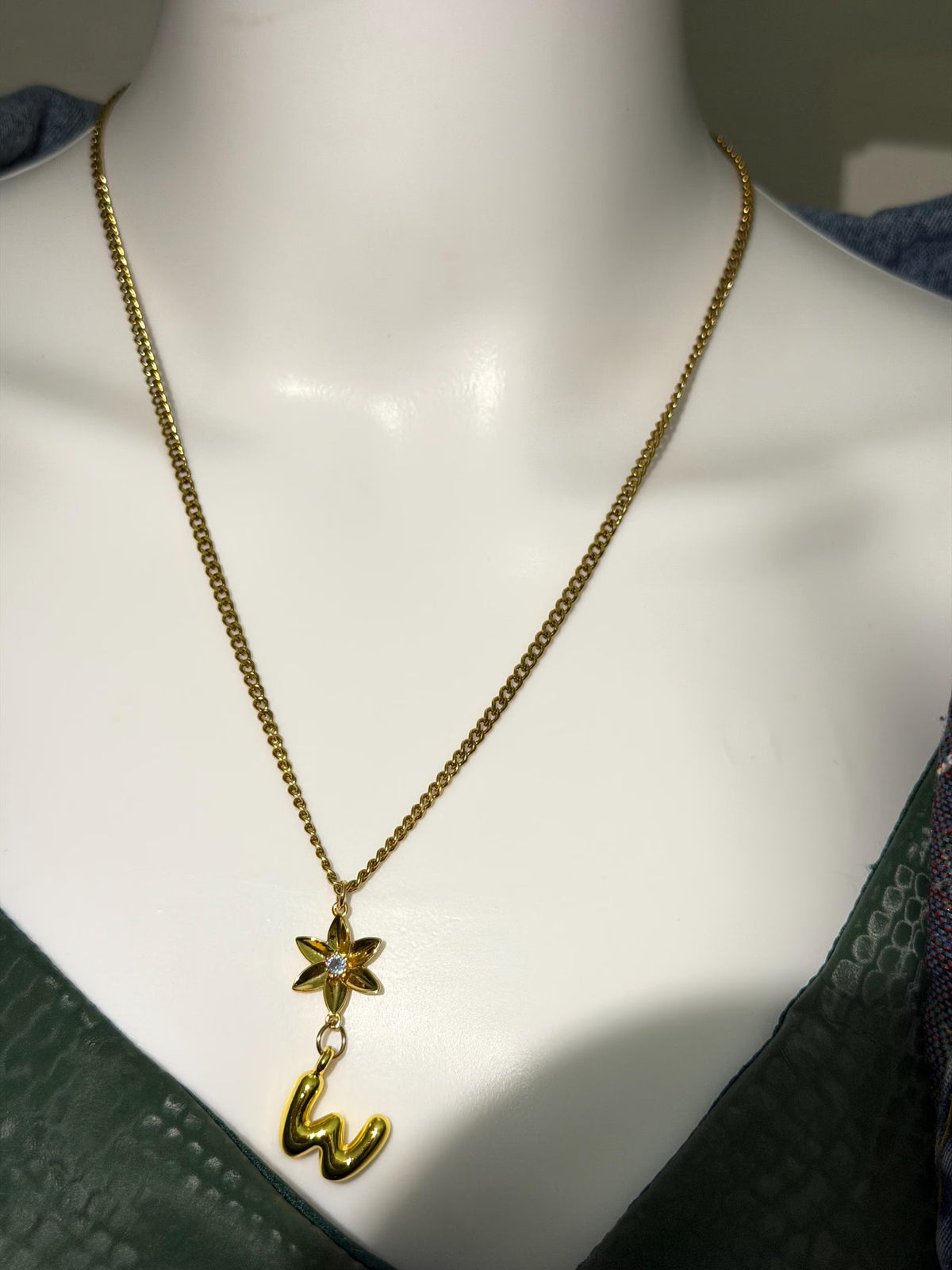 Personalized 18K Gold PVD Birth Month Flower & Initial Pendant Necklace