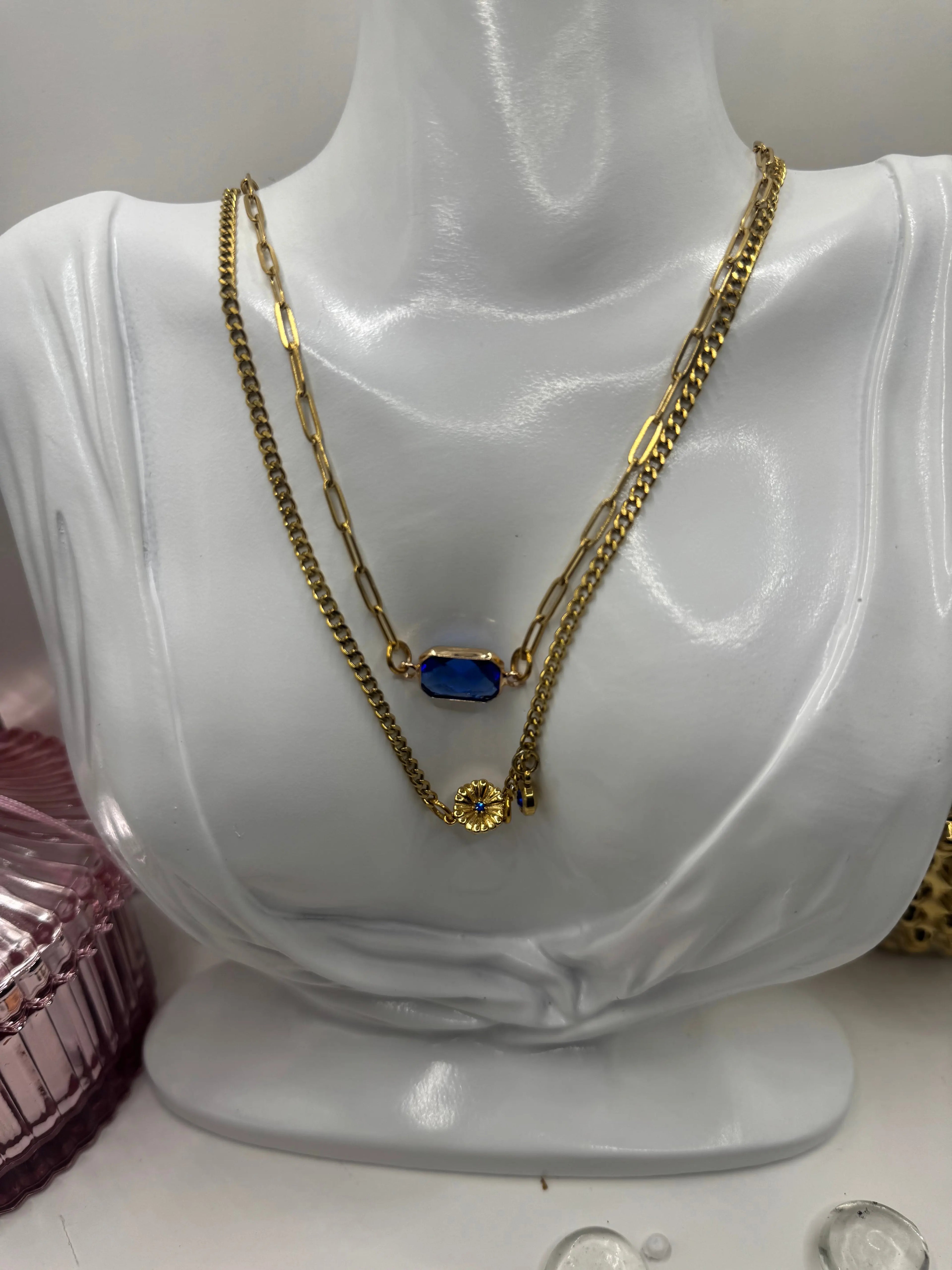 18k Gold PVD Birthstone and Flower layered pendant Necklace - JNi3 shop