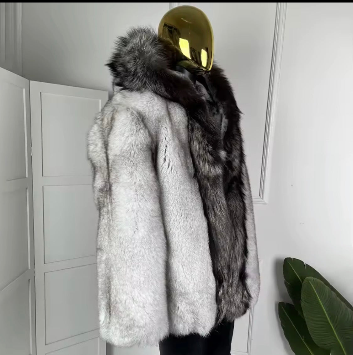 Men's Real Fox Fur & Rex Rabbit Fur Lined Winter Jacket | Luxury Hooded Outerwear with Silver Fox Trim