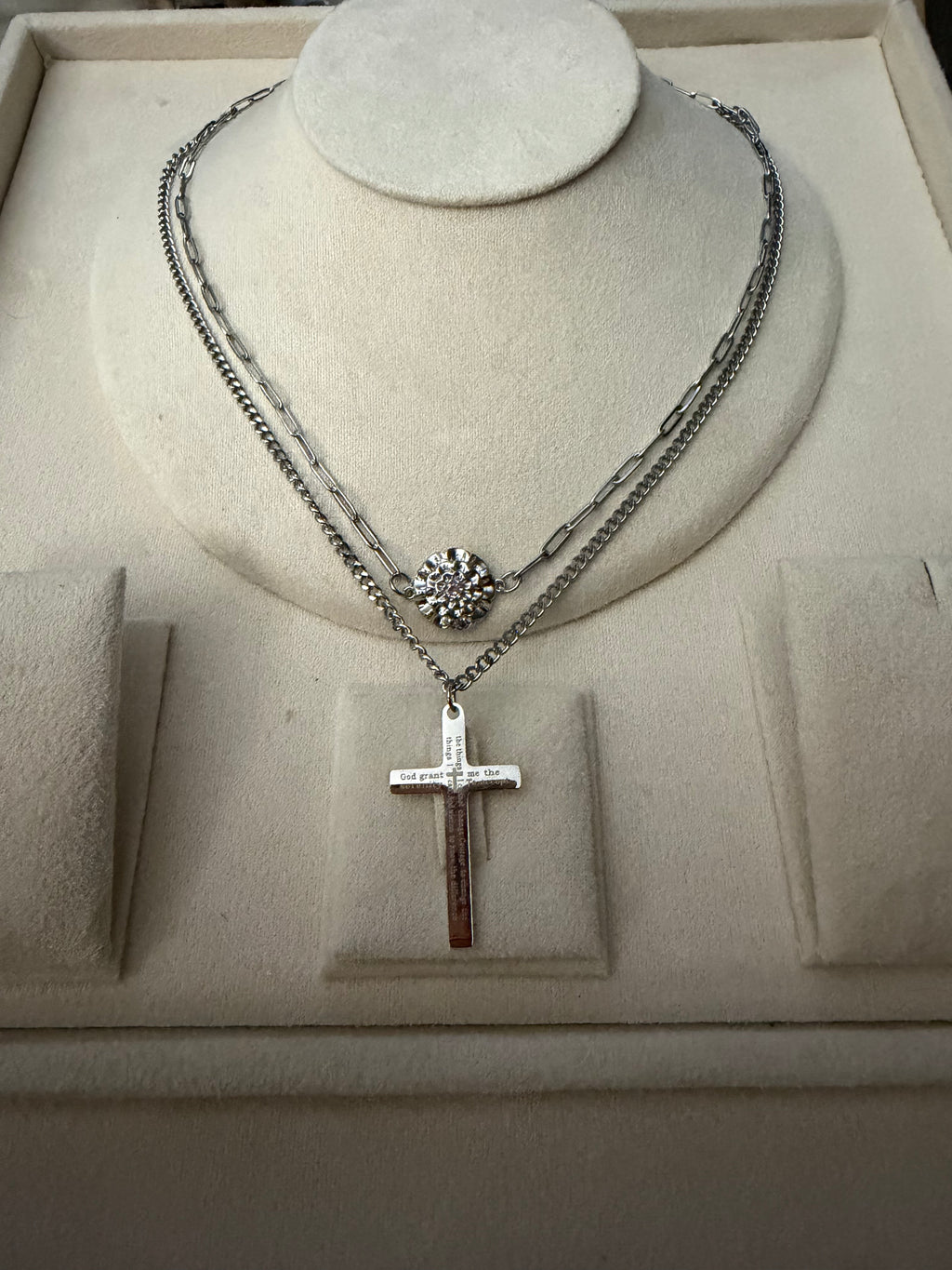 Serenity Prayer engraved Cross pendant Necklace for Men and Women,316  Stainless Steel