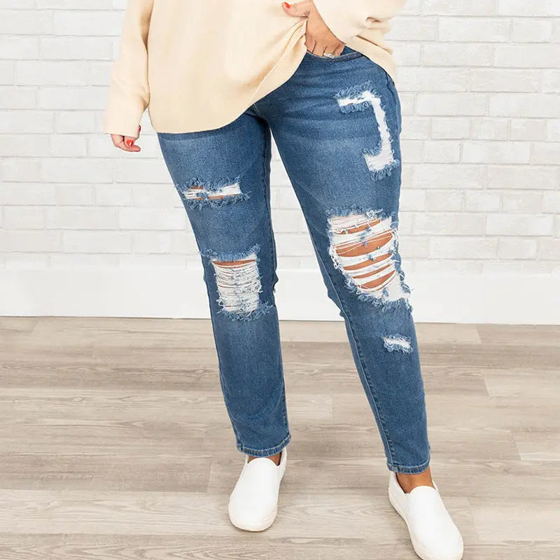 Women's Plus Size Worn Fashion Jeans Women JNi3 shop