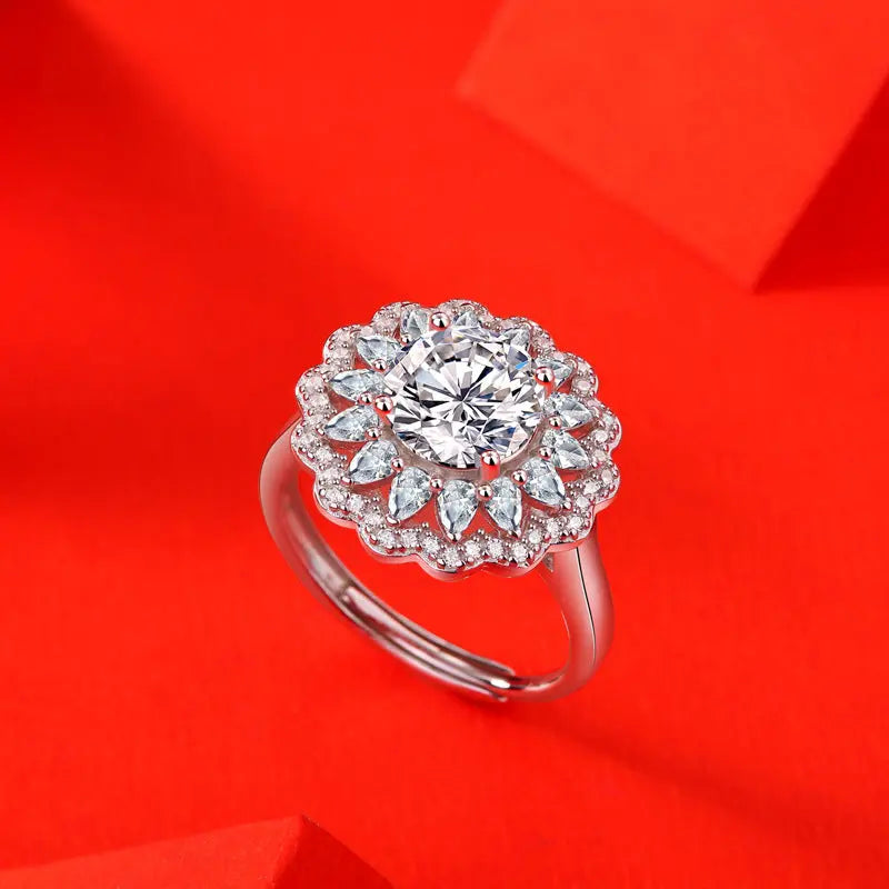 S925 Silver Moissanite Ring Flowers Female New Trendy Ring Adjustable Source Ring In Stock Generation - JNi3 shop