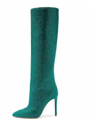Women's Fashion Pointed Toe Stiletto Rhinestone Tall Boots Cjdropshipping