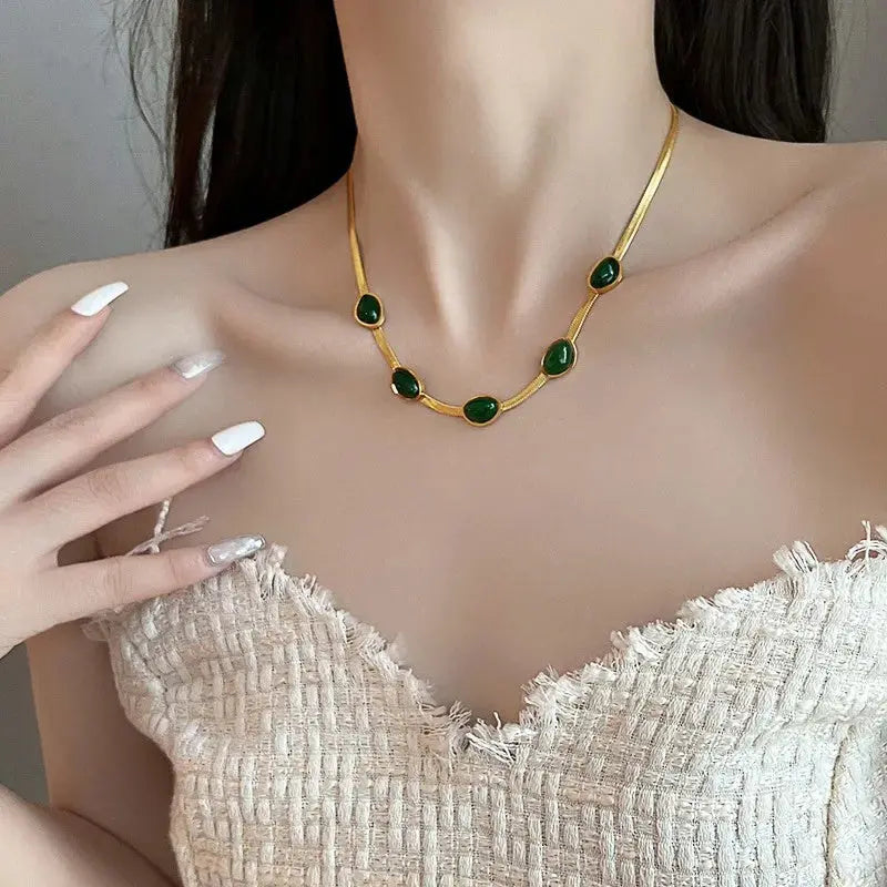 Fashion Jewelry Green Stone Crytal Snake Chain Multilayer Necklace For Women Pendant Boho Fashion Jewelry Gift JNi3 shop