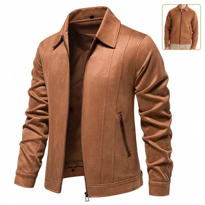 Fashion Lapel Zipper Jacket Autumn And Winter Solid Suede Coat Men's Clothing Outdoor Dropshipman