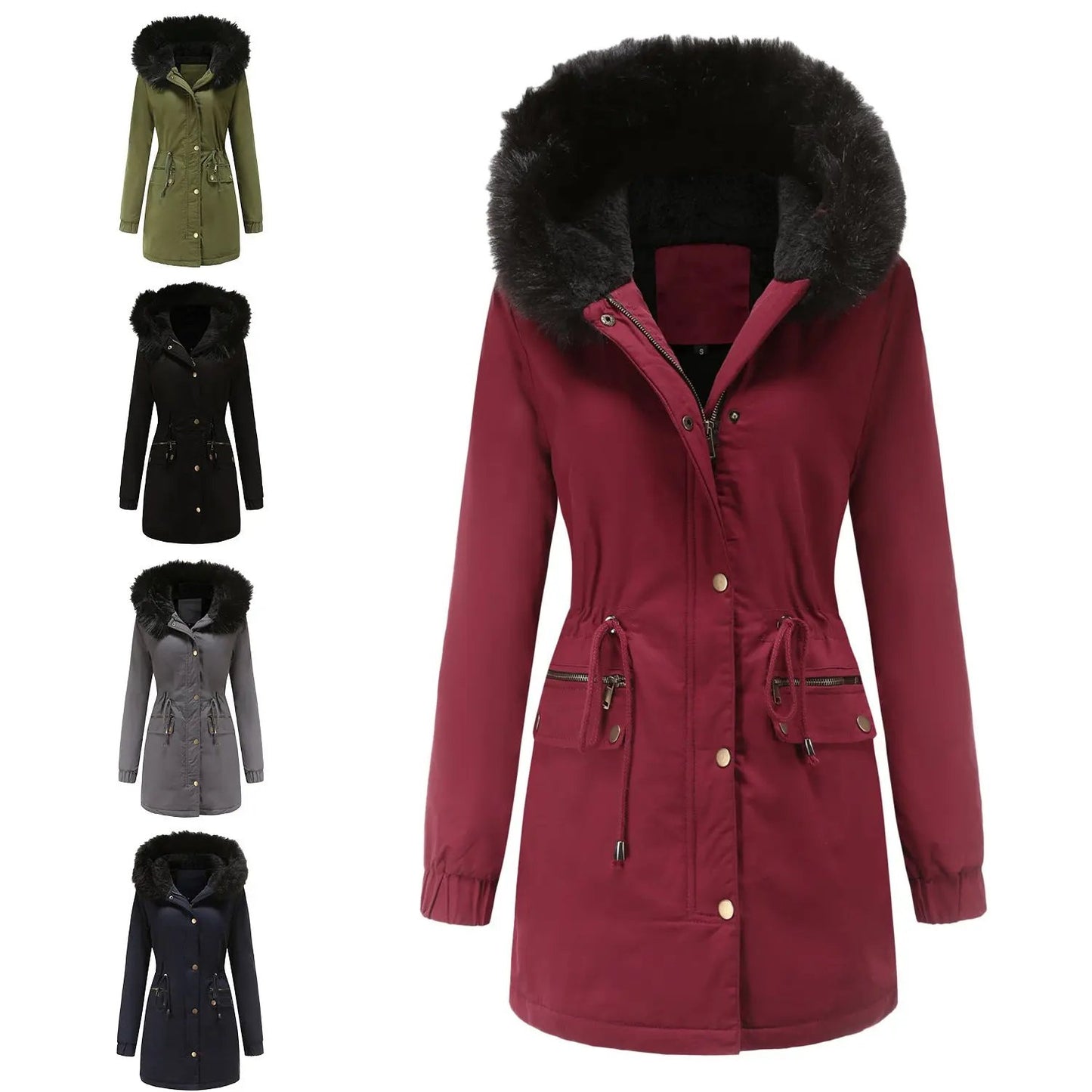 Women's Mid-length Fur Collar Coat Parker Cotton-padded Coat null