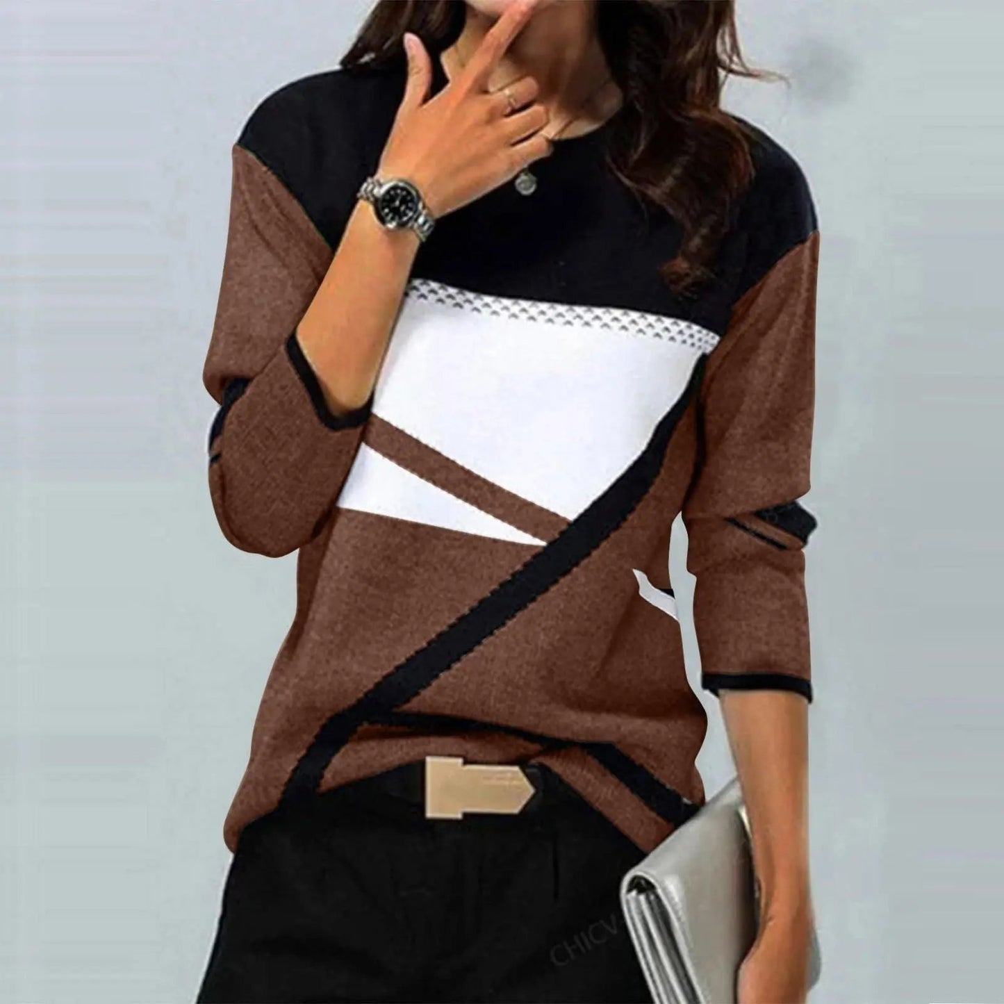 Casual Striped Long Sleeve Round Neck T-shirt Cjdropshipping